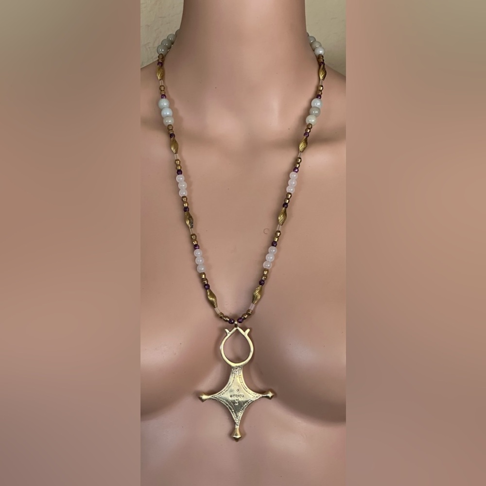 32 inch brass Ethnic Coptic Cross Necklace NWOT
